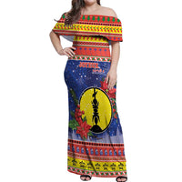 New Caledonia Christmas Off Shoulder Maxi Dress Kanaky Poinsettia Joyeux Noel LT05 Women Red - Polynesian Pride
