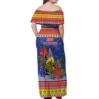 New Caledonia Christmas Off Shoulder Maxi Dress Kanaky Poinsettia Joyeux Noel LT05 - Polynesian Pride