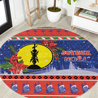 New Caledonia Christmas Round Carpet Kanaky Poinsettia Joyeux Noel