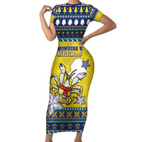 Niue The Rock Christmas Family Matching Short Sleeve Bodycon Dress and Hawaiian Shirt Niuean Crab Monuina E Kilisimasi