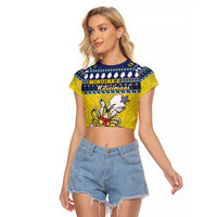 Niue The Rock Christmas Raglan Cropped T Shirt Niuean Crab Monuina E Kilisimasi LT05 Female Blue - Polynesian Pride