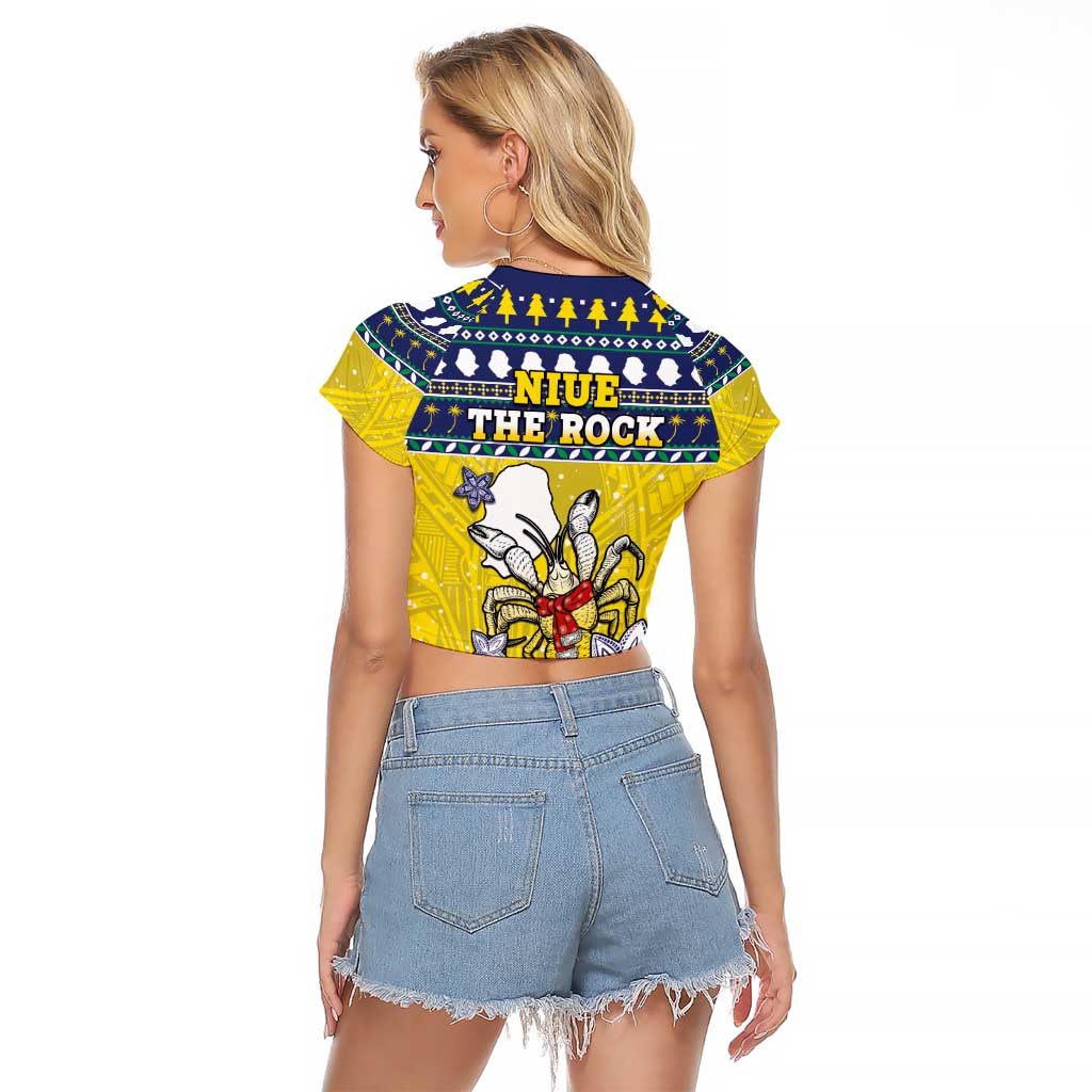 Niue The Rock Christmas Raglan Cropped T Shirt Niuean Crab Monuina E Kilisimasi LT05 - Polynesian Pride