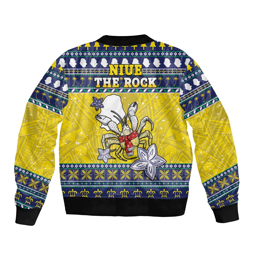Niue The Rock Christmas Sleeve Zip Bomber Jacket Niuean Crab Monuina E Kilisimasi