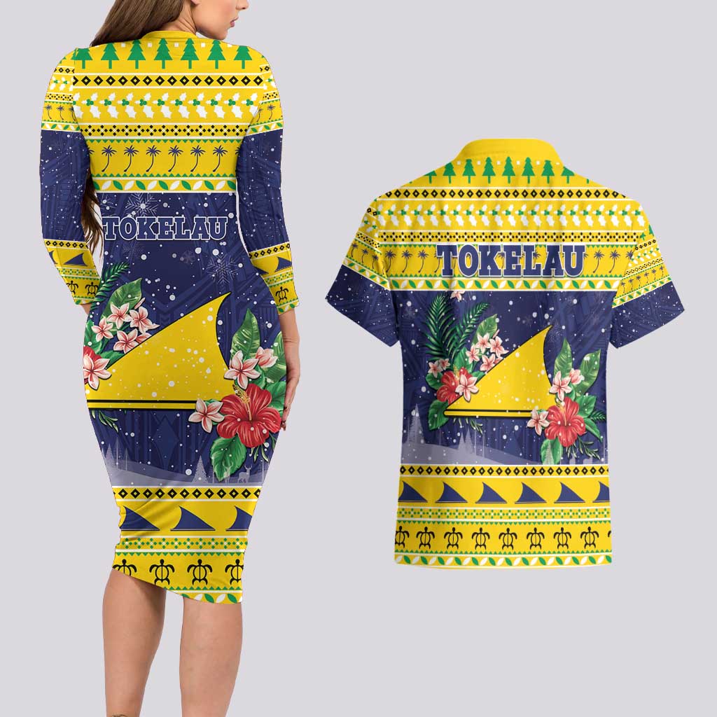 Tokelau Christmas Couples Matching Long Sleeve Bodycon Dress and Hawaiian Shirt Tokelauan Badge Manuia Te Kilihimahi