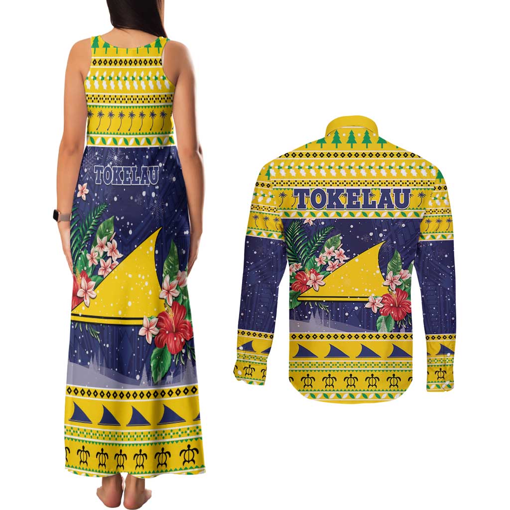 Tokelau Christmas Couples Matching Tank Maxi Dress and Long Sleeve Button Shirt Tokelauan Badge Manuia Te Kilihimahi
