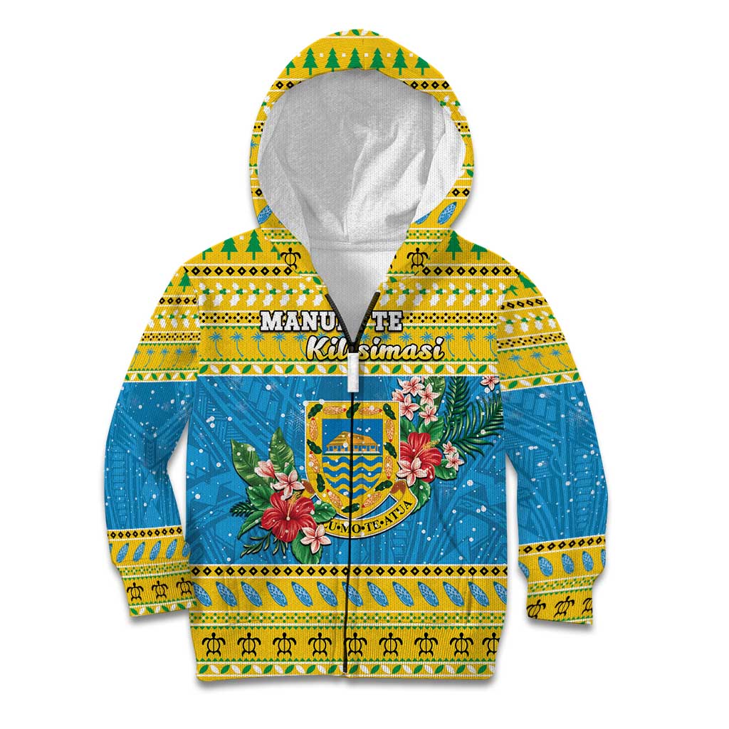 Tuvalu Christmas Kid Hoodie Coat Of Arms Manuia Te Kilisimasi