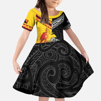 New Zealand And Papua New Guinea Rugby Custom Family Matching Summer Maxi Dress and Hawaiian Shirt Maori Kiwi With Bird of Paradise