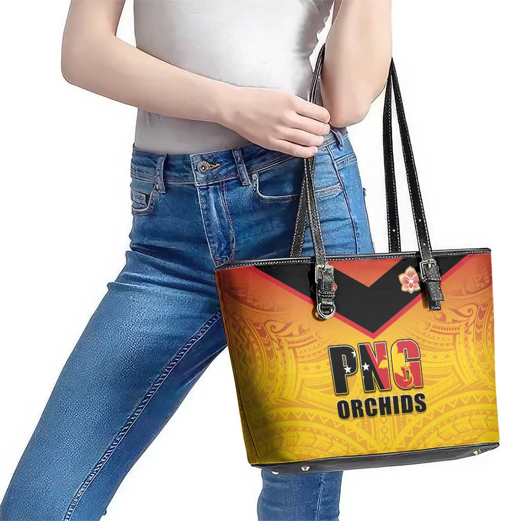 Papua New Guinea Rugby Leather Tote Bag Go Orchids Pacific Champions