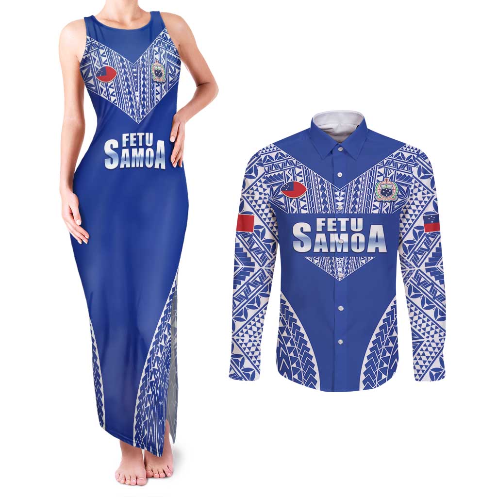 Fetu Samoa Rugby Custom Couples Matching Tank Maxi Dress and Long Sleeve Button Shirt Go Champions