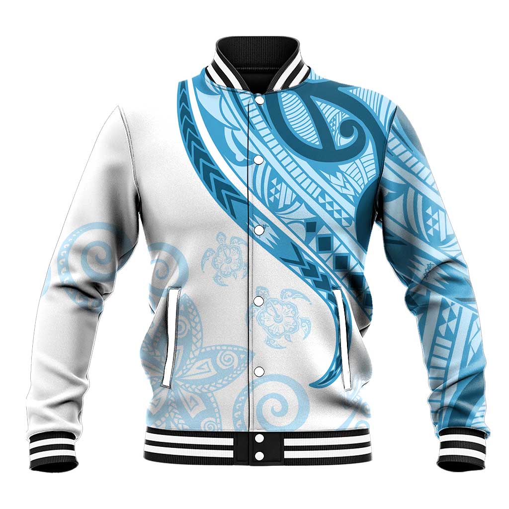 Blue Polynesian Tribal Turtle Floral Pattern Baseball Jacket LT05 Unisex Blue - Polynesian Pride