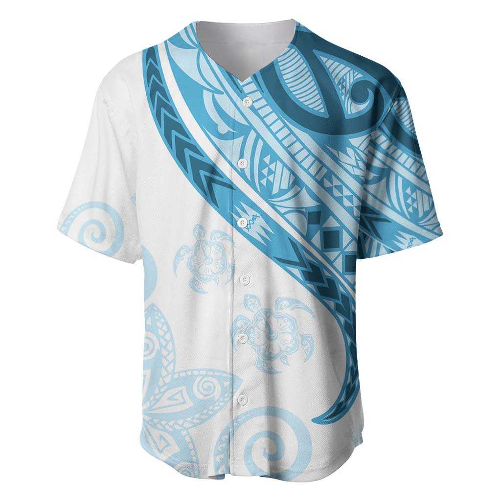Blue Polynesian Tribal Turtle Floral Pattern Baseball Jersey LT05 Blue - Polynesian Pride