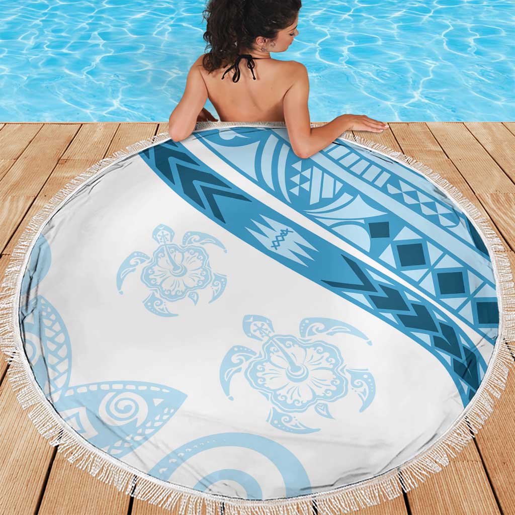 Blue Polynesian Tribal Turtle Floral Pattern Beach Blanket