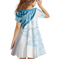Blue Polynesian Tribal Turtle Floral Pattern Family Matching Off Shoulder Short Dress and Hawaiian Shirt
