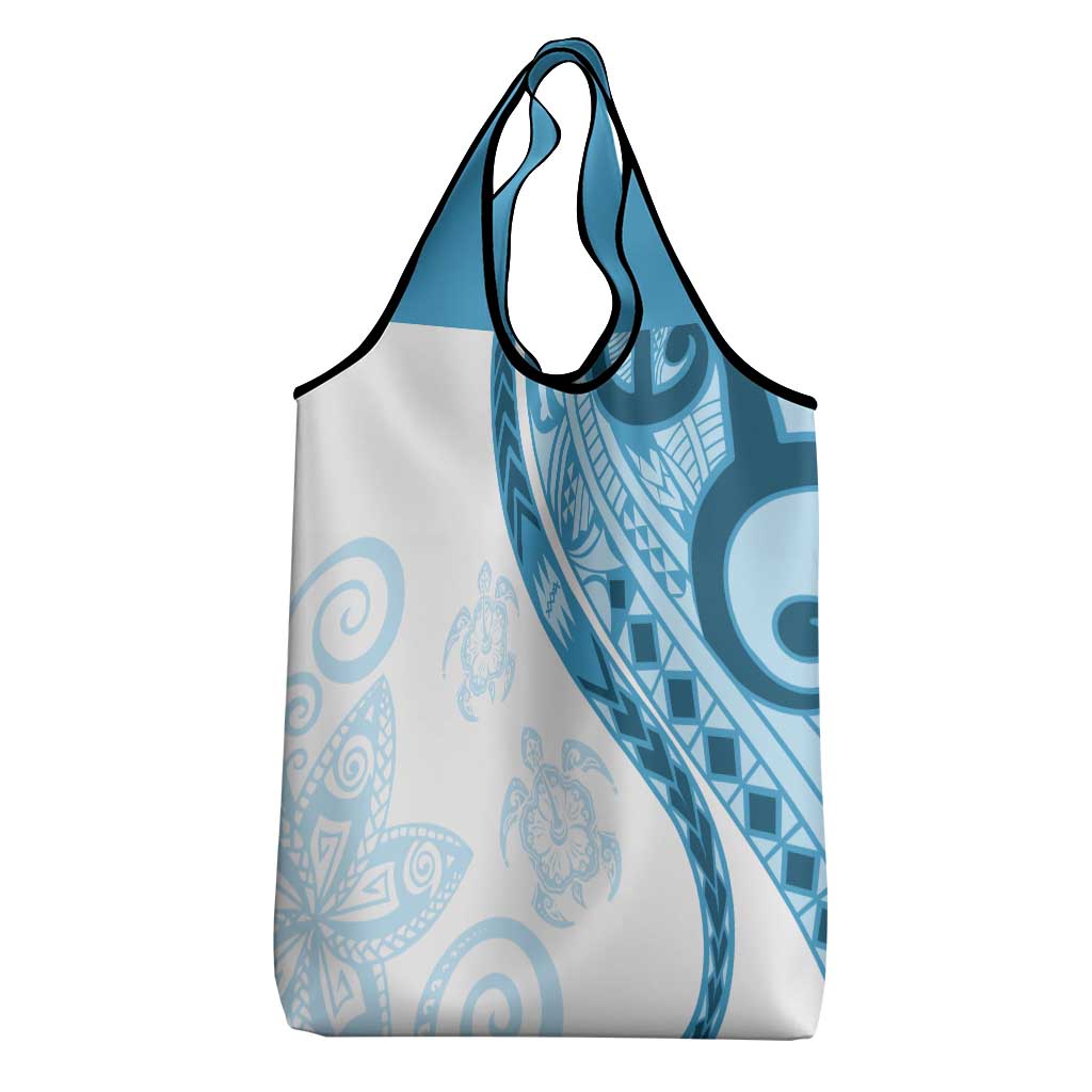 Blue Polynesian Tribal Turtle Floral Pattern Grocery Bag