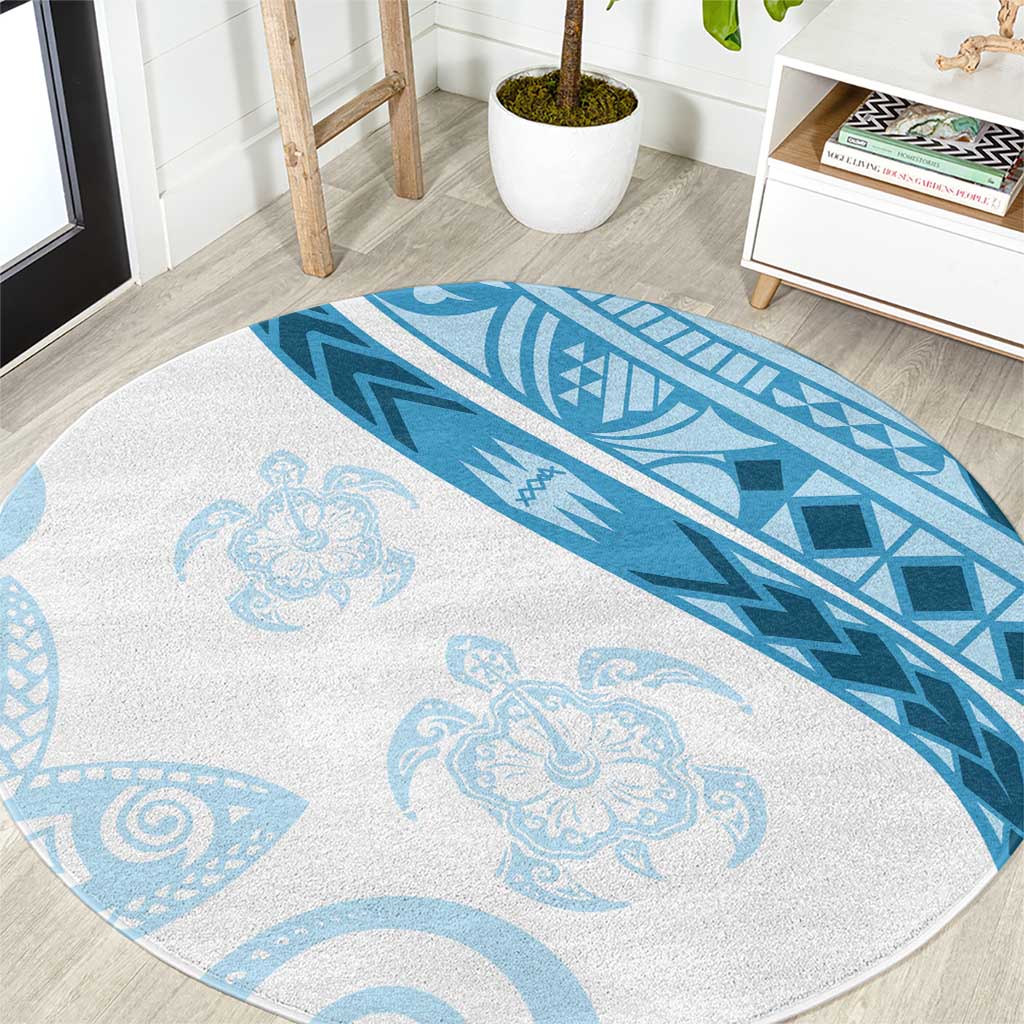 Blue Polynesian Tribal Turtle Floral Pattern Round Carpet LT05 Blue - Polynesian Pride