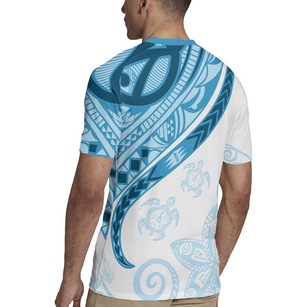 Blue Polynesian Tribal Turtle Floral Pattern Rugby Jersey