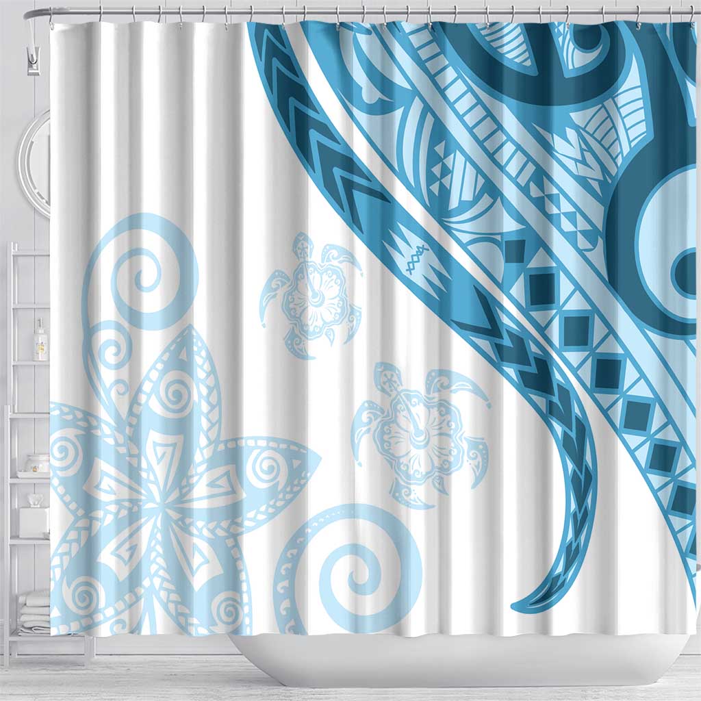 Blue Polynesian Tribal Turtle Floral Pattern Shower Curtain