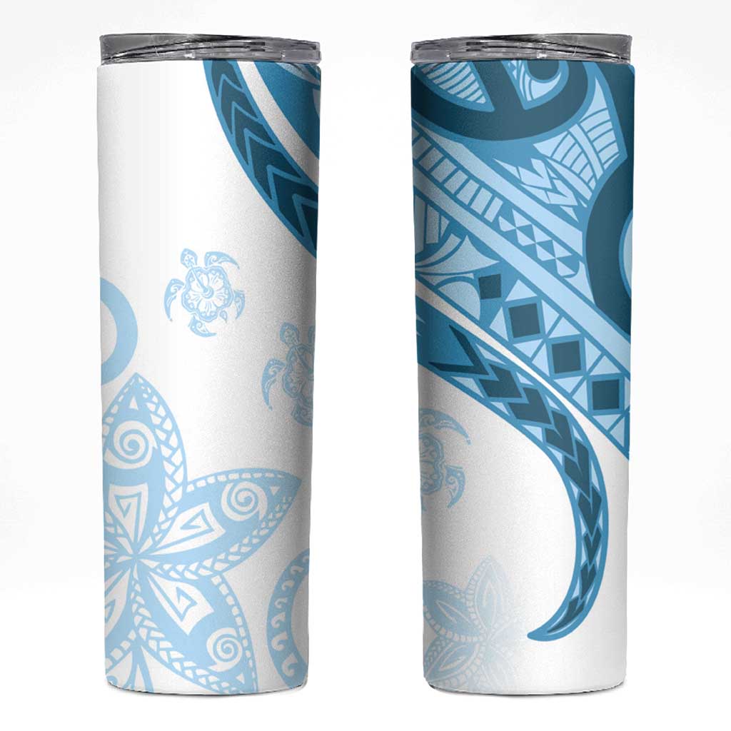 Blue Polynesian Tribal Turtle Floral Pattern Skinny Tumbler