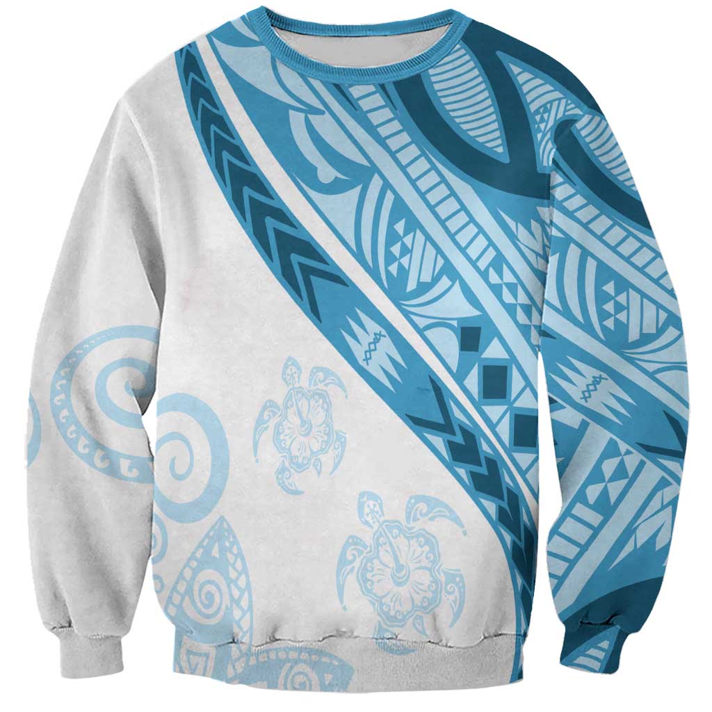 Blue Polynesian Tribal Turtle Floral Pattern Sweatshirt LT05 Unisex Blue - Polynesian Pride