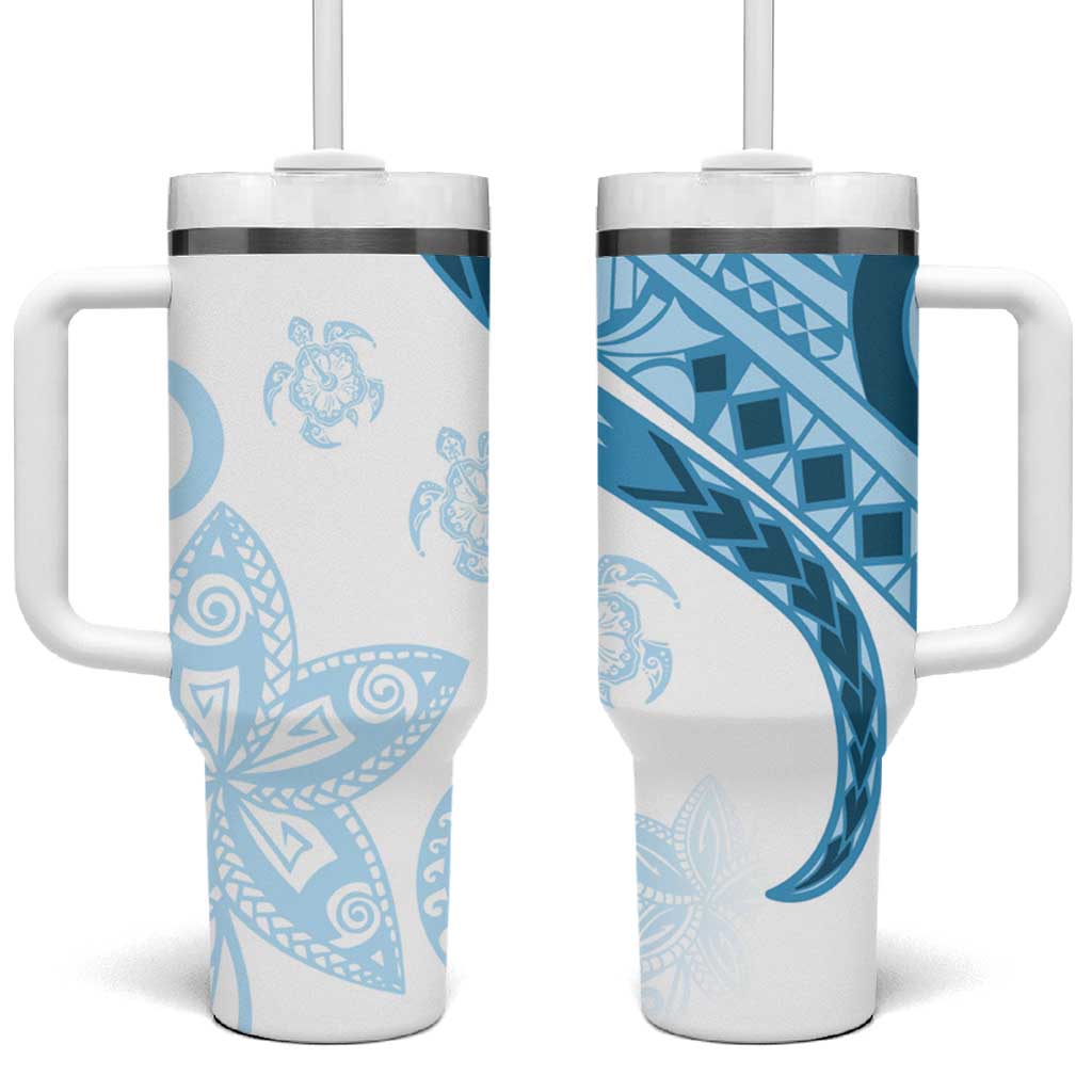 Blue Polynesian Tribal Turtle Floral Pattern Tumbler With Handle