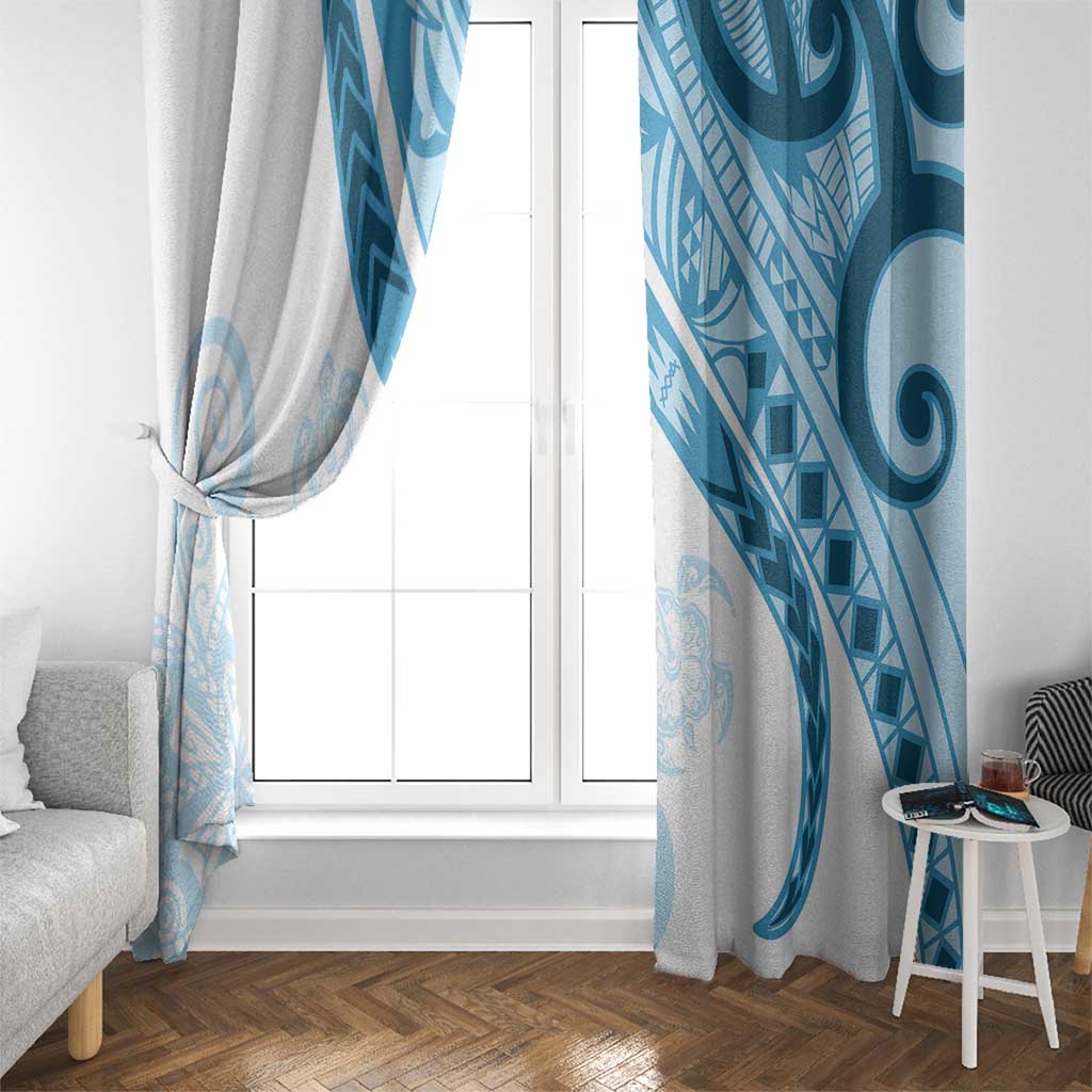 Blue Polynesian Tribal Turtle Floral Pattern Window Curtain