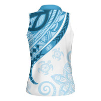 Blue Polynesian Tribal Turtle Floral Pattern Women Sleeveless Polo Shirt LT05 - Polynesian Pride