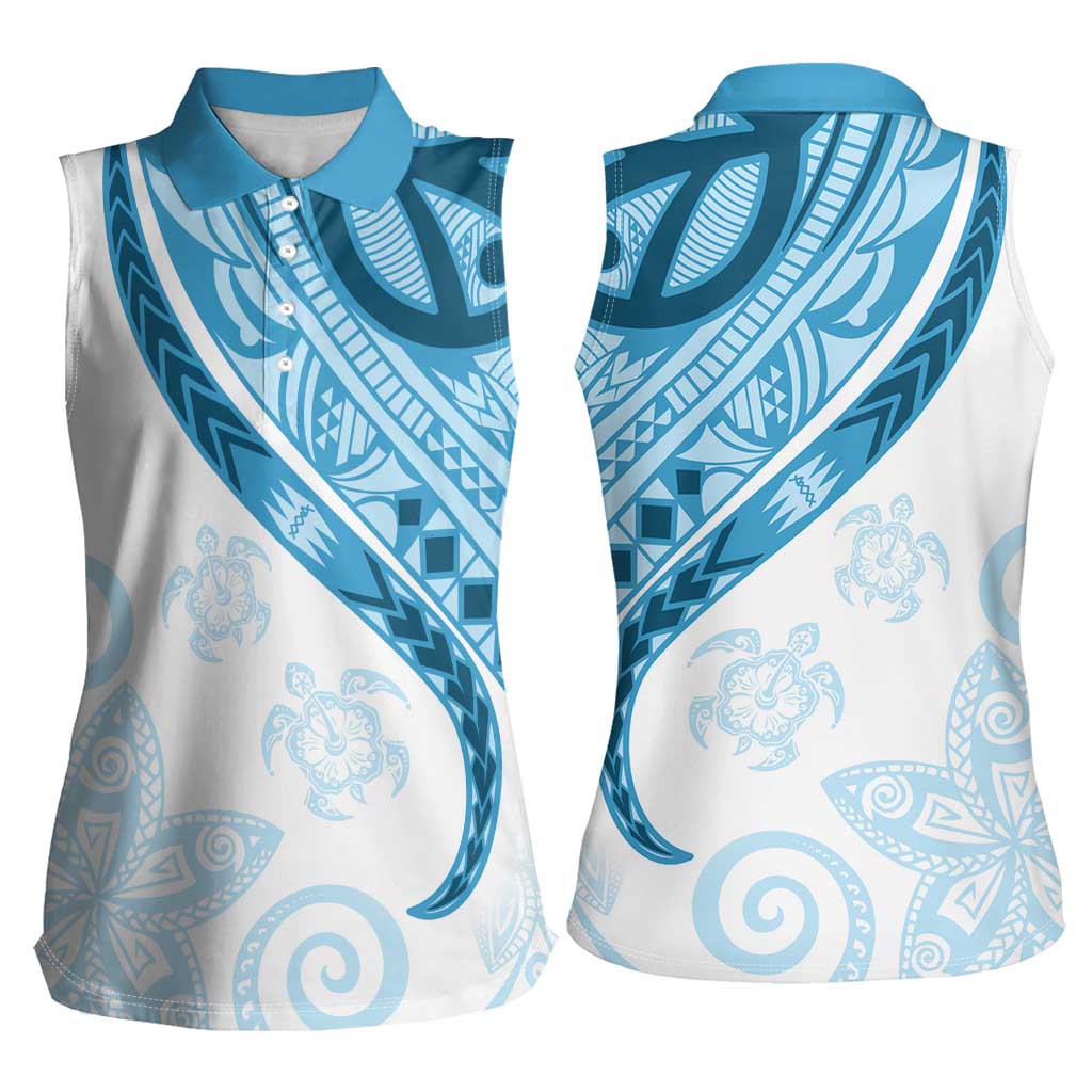Blue Polynesian Tribal Turtle Floral Pattern Women Sleeveless Polo Shirt LT05 - Polynesian Pride