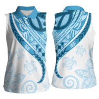 Blue Polynesian Tribal Turtle Floral Pattern Women Sleeveless Polo Shirt LT05 - Polynesian Pride