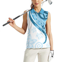 Blue Polynesian Tribal Turtle Floral Pattern Women Sleeveless Polo Shirt LT05 - Polynesian Pride
