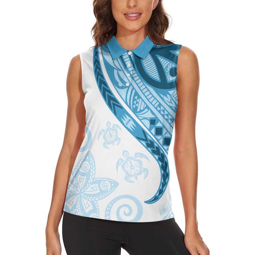 Blue Polynesian Tribal Turtle Floral Pattern Women Sleeveless Polo Shirt LT05 - Polynesian Pride