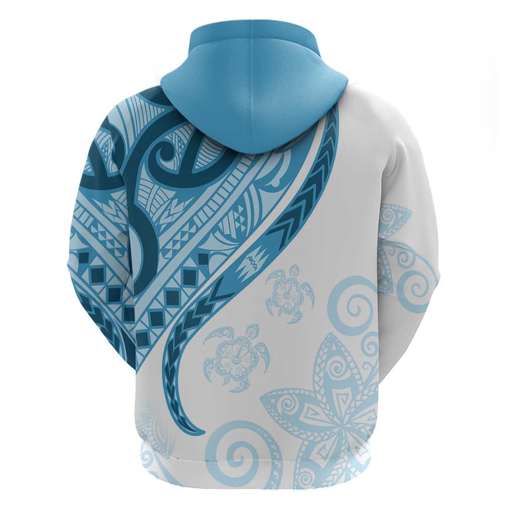 Blue Polynesian Tribal Turtle Floral Pattern Zip Hoodie