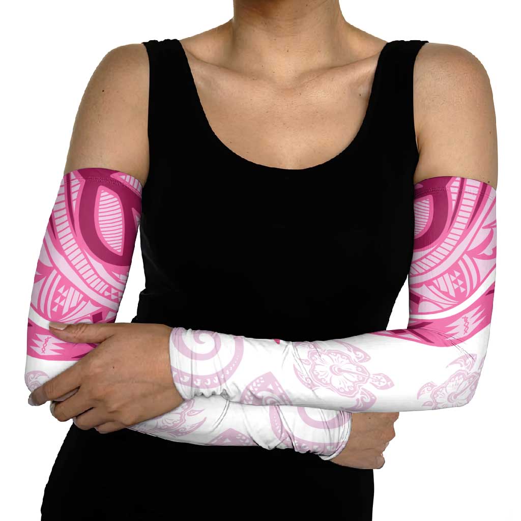 Rose Pink Polynesian Tribal Turtle Floral Pattern Arm Sleeves - Polynesian Pride