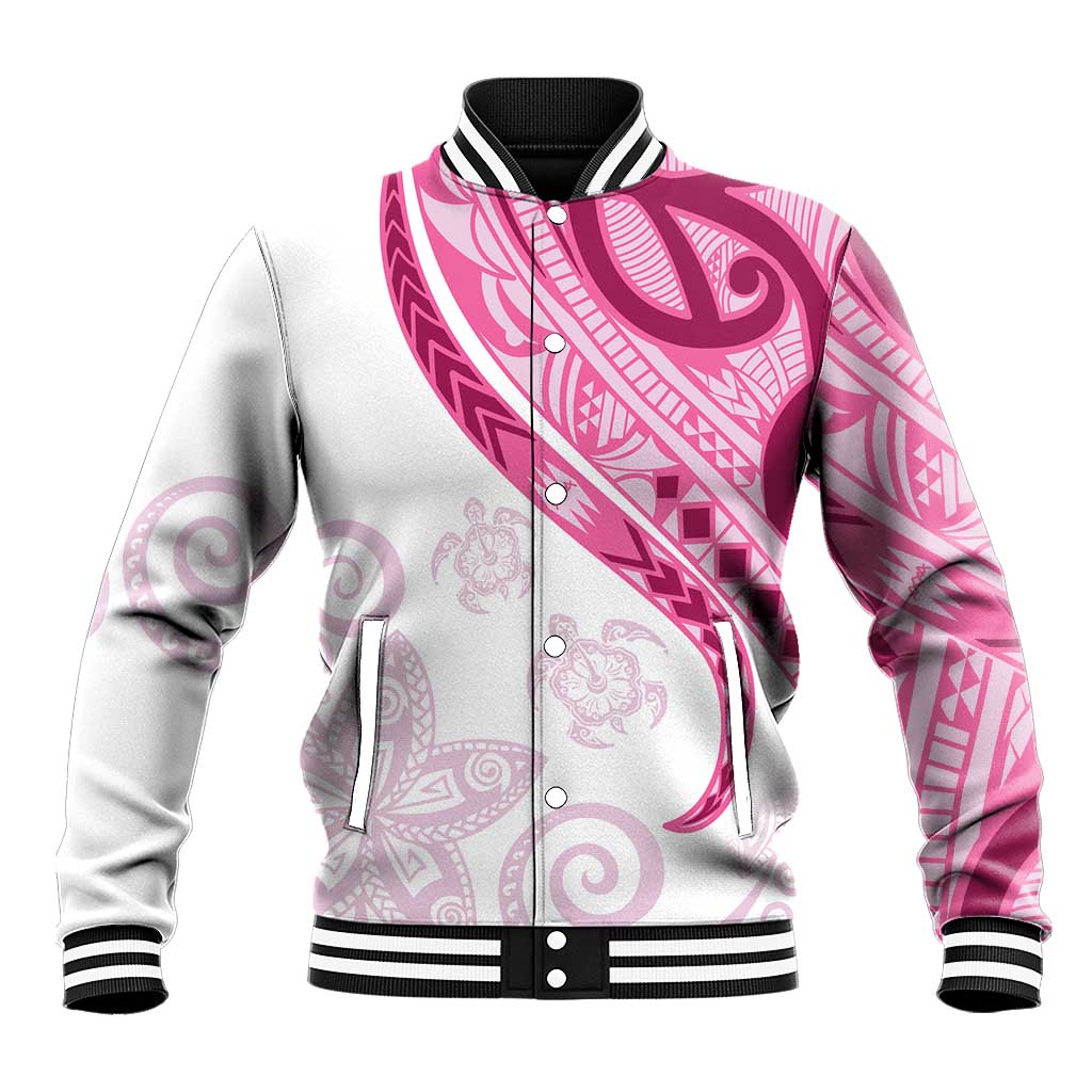 Rose Pink Polynesian Tribal Turtle Floral Pattern Baseball Jacket LT05 Unisex Pink - Polynesian Pride