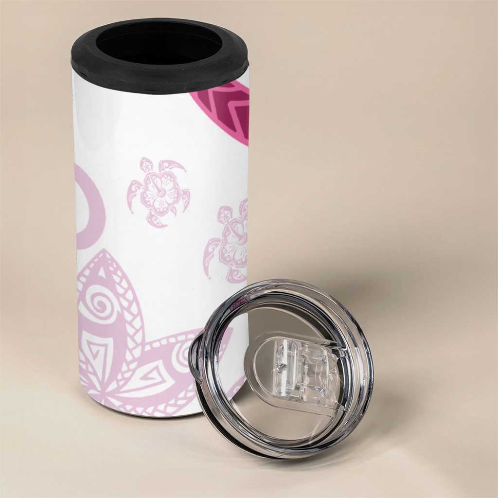 Rose Pink Polynesian Tribal Turtle Floral Pattern 4 in 1 Can Cooler Tumbler
