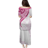 Rose Pink Polynesian Tribal Turtle Floral Pattern Family Matching Puletasi and Hawaiian Shirt