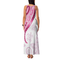 Rose Pink Polynesian Tribal Turtle Floral Pattern Family Matching Tank Maxi Dress and Hawaiian Shirt