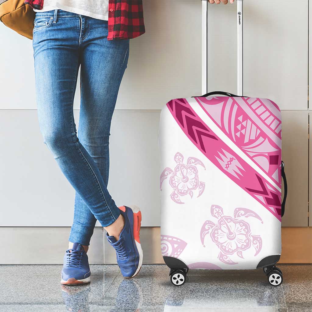 Rose Pink Polynesian Tribal Turtle Floral Pattern Luggage Cover