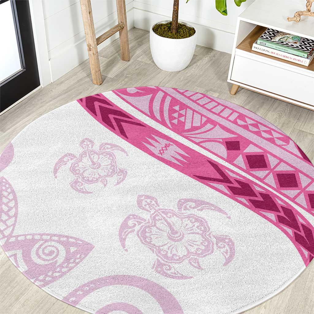 Rose Pink Polynesian Tribal Turtle Floral Pattern Round Carpet LT05 Pink - Polynesian Pride