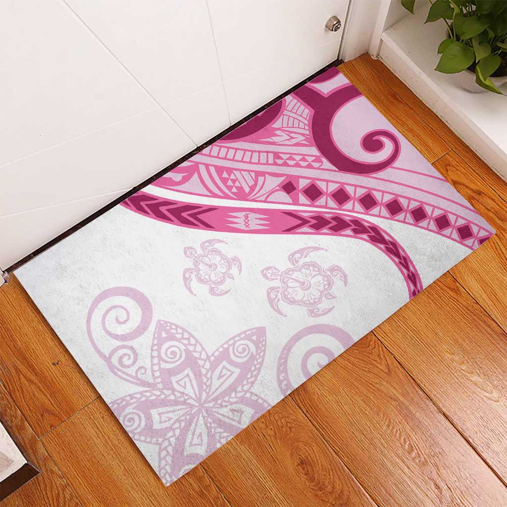 Rose Pink Polynesian Tribal Turtle Floral Pattern Rubber Doormat