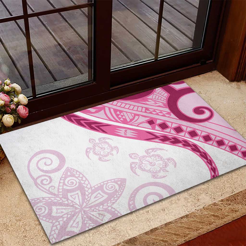 Rose Pink Polynesian Tribal Turtle Floral Pattern Rubber Doormat