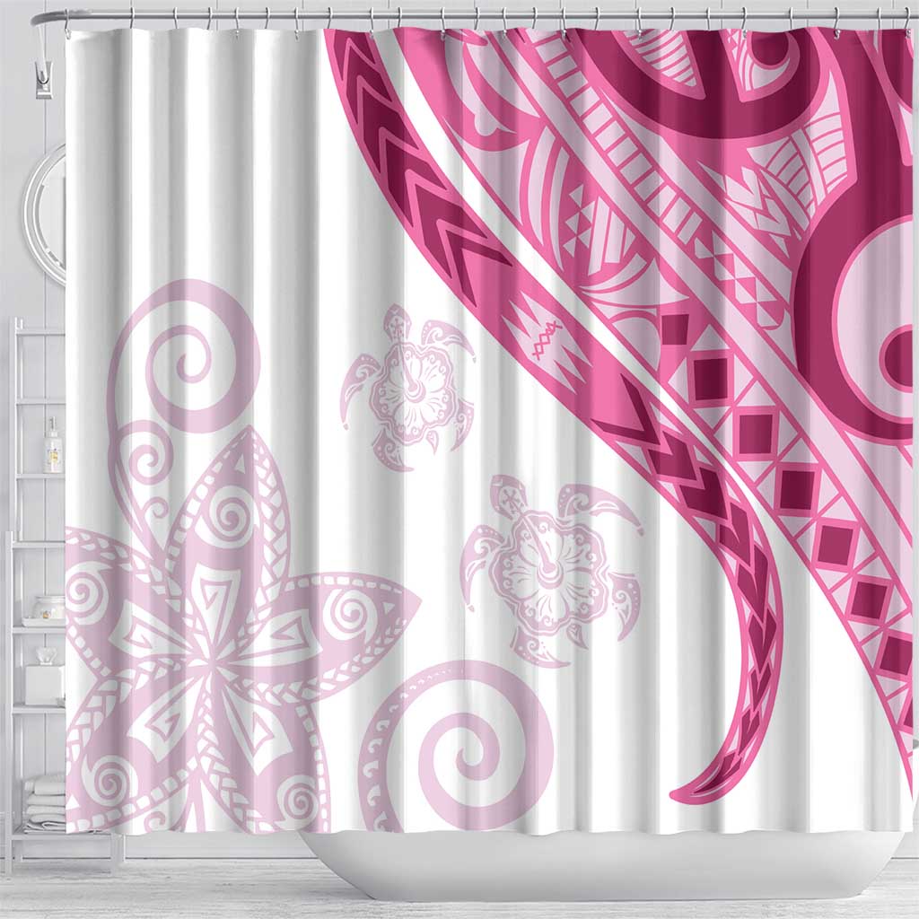 Rose Pink Polynesian Tribal Turtle Floral Pattern Shower Curtain