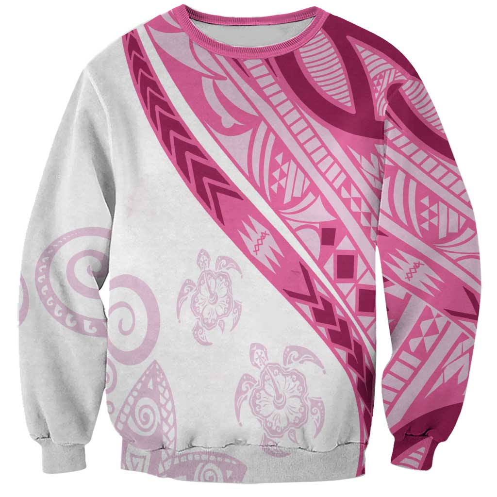 Rose Pink Polynesian Tribal Turtle Floral Pattern Sweatshirt LT05 Unisex Pink - Polynesian Pride