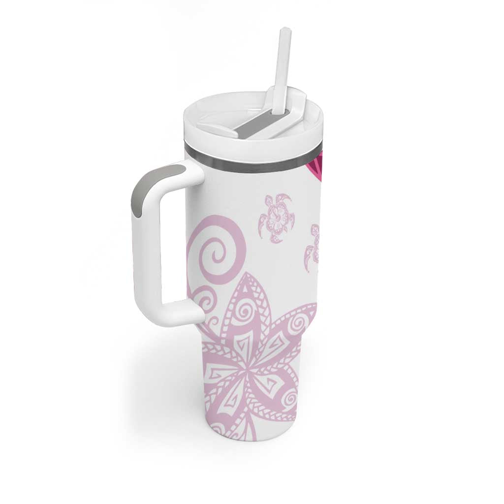 Rose Pink Polynesian Tribal Turtle Floral Pattern Tumbler With Handle