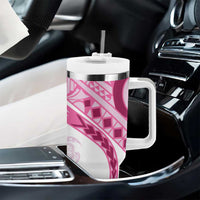 Rose Pink Polynesian Tribal Turtle Floral Pattern Tumbler With Handle