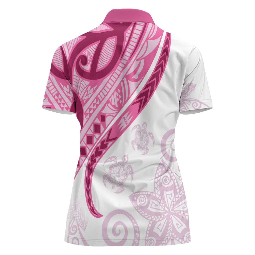Rose Pink Polynesian Tribal Turtle Floral Pattern Women Polo Shirt