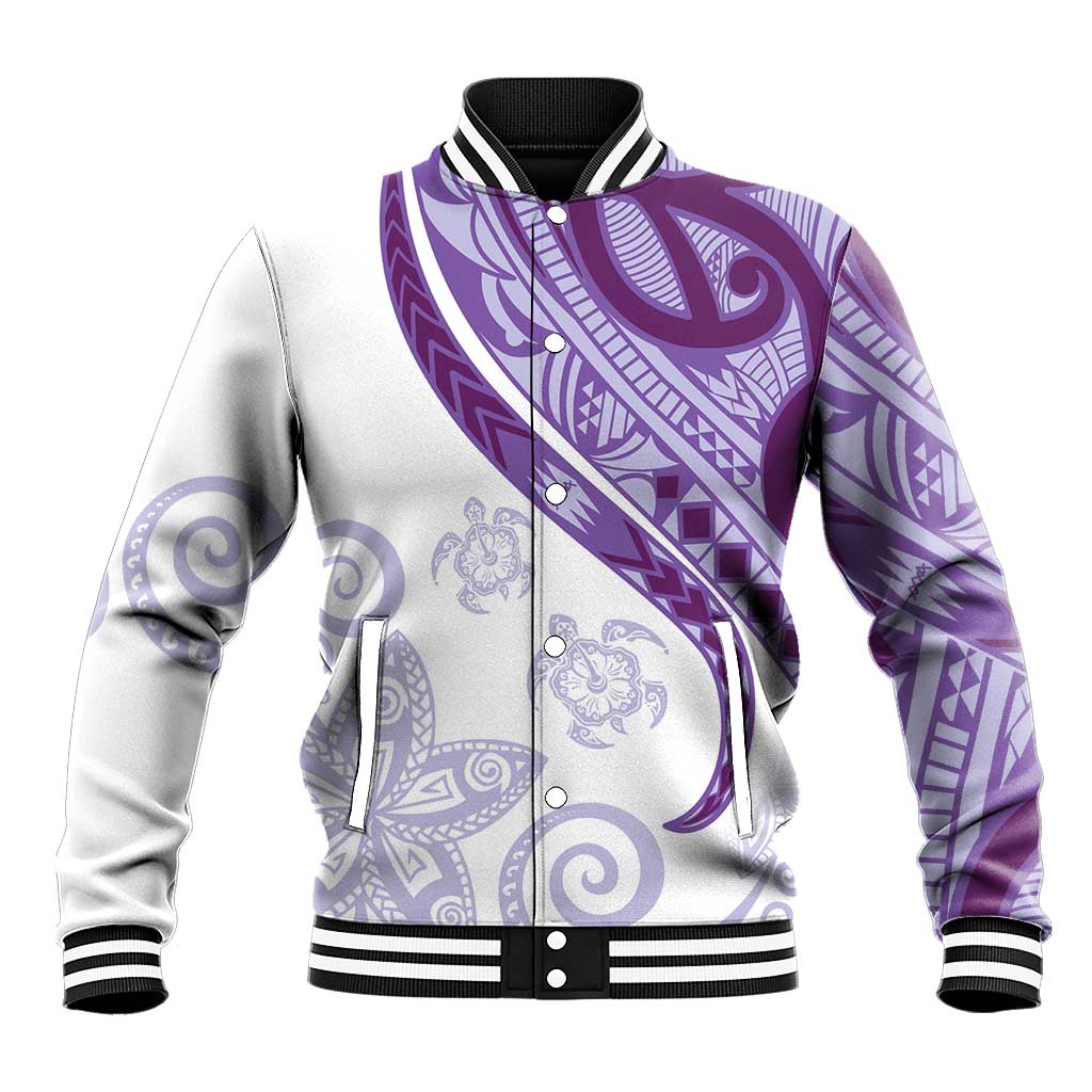 Purple Polynesian Tribal Turtle Floral Pattern Baseball Jacket LT05 Unisex Purple - Polynesian Pride