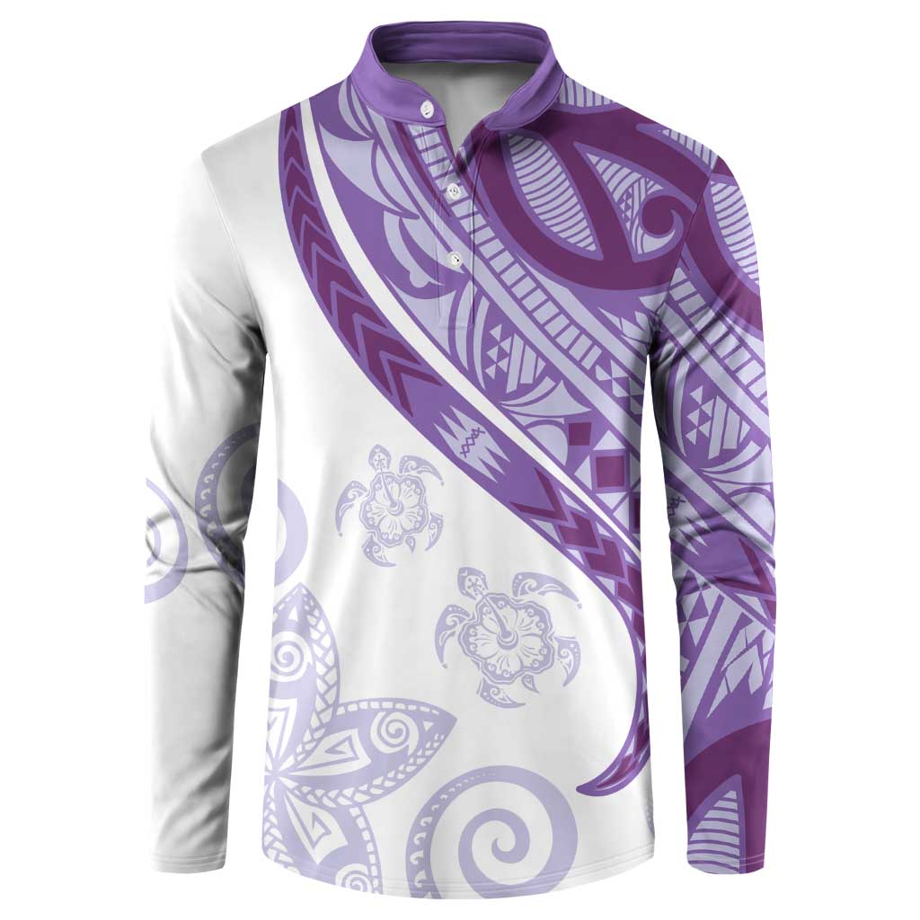 Purple Polynesian Tribal Turtle Floral Pattern Button Sweatshirt