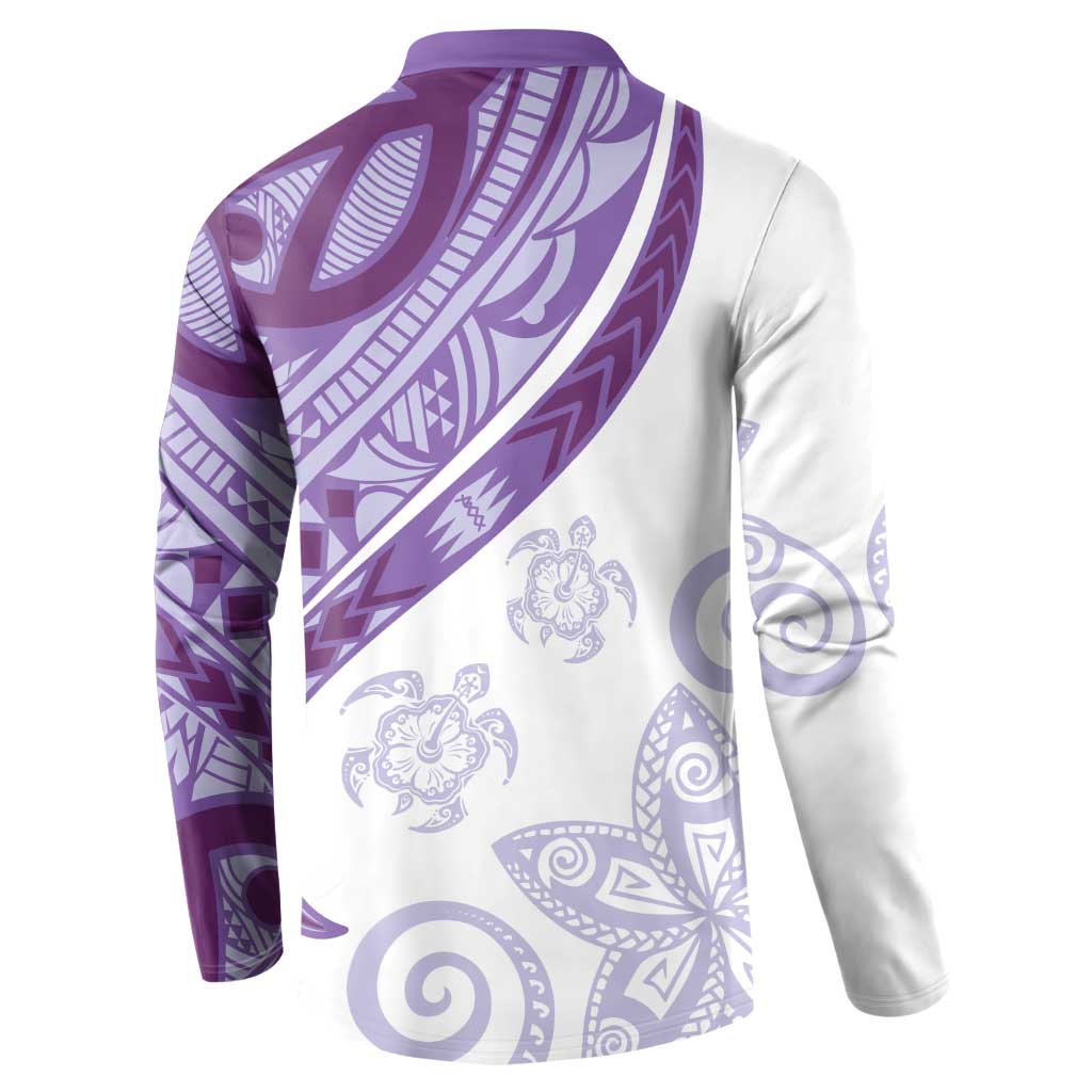 Purple Polynesian Tribal Turtle Floral Pattern Button Sweatshirt