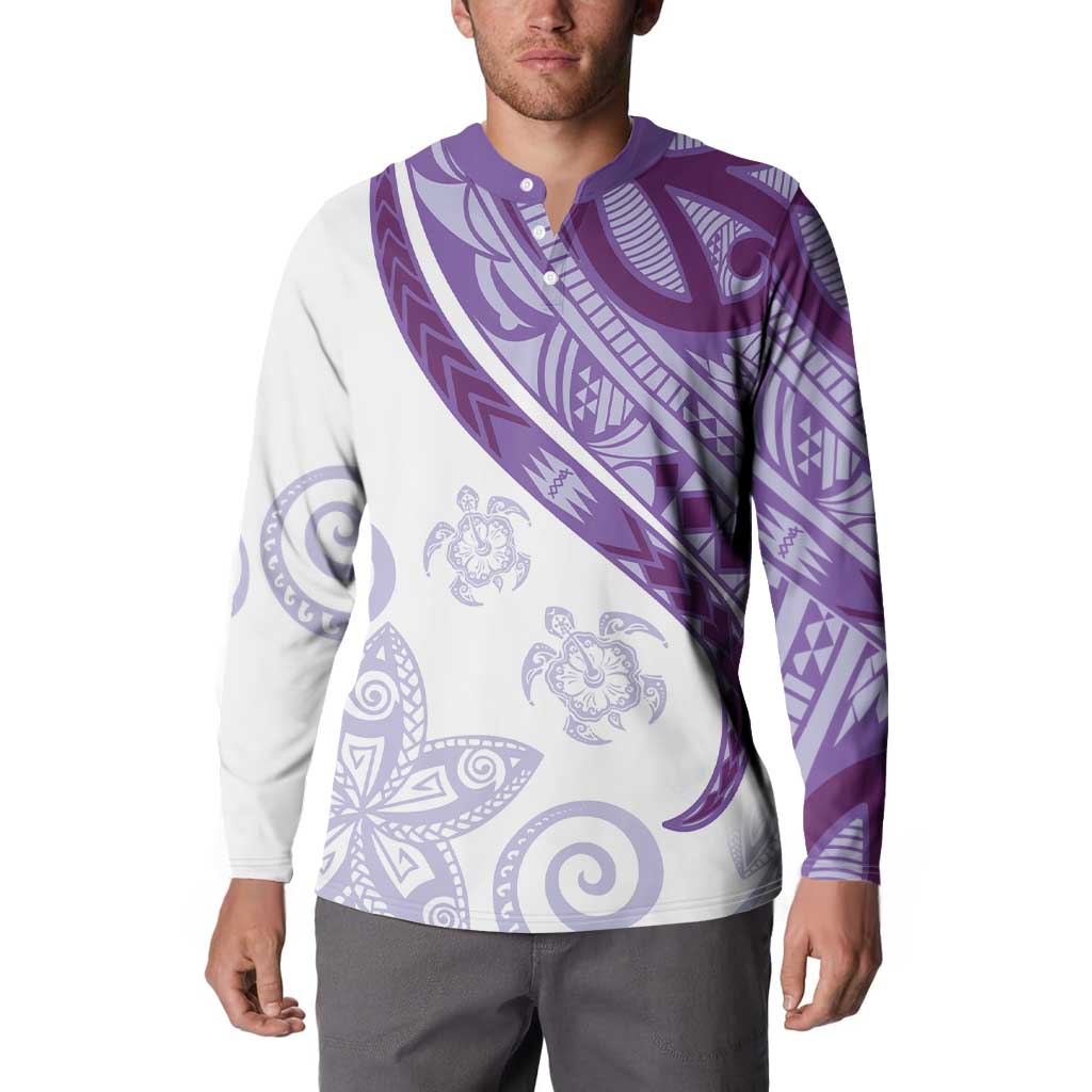 Purple Polynesian Tribal Turtle Floral Pattern Button Sweatshirt