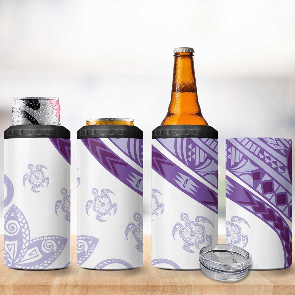 Purple Polynesian Tribal Turtle Floral Pattern 4 in 1 Can Cooler Tumbler